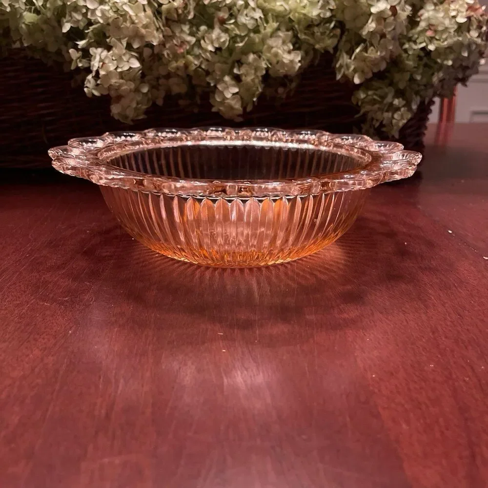 vintage cranberry (pink depression) glass reticulated edge serving bowl